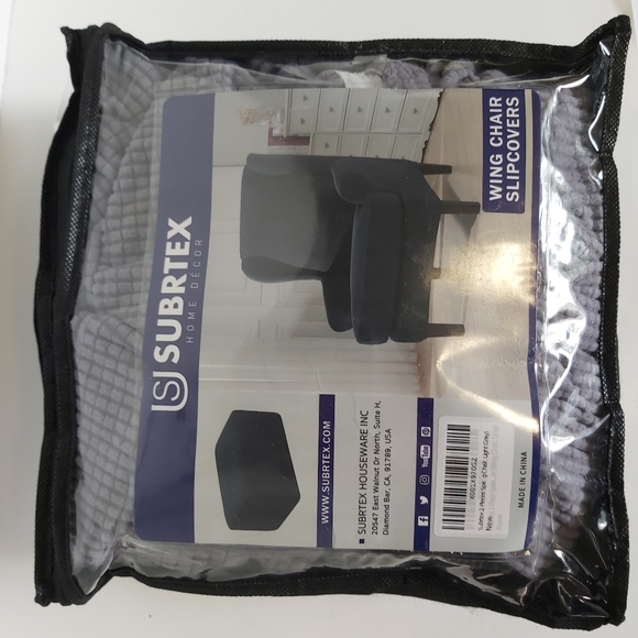 OPEN BOX Subrtex Wing back arm Chair Slip Cover 2Pcs stretch jacquard Light Grey - Picture 7 of 7